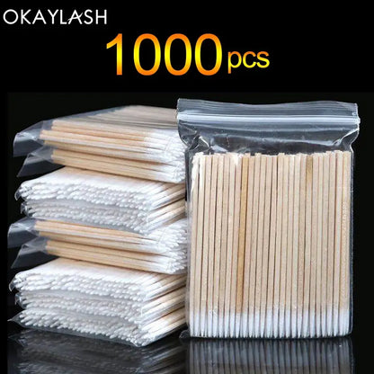 1000pcs Disposable Wooden Micro Bud Swabs Lint Free Eyelash Extension Glue Removing Tools Makeup Mini Brush