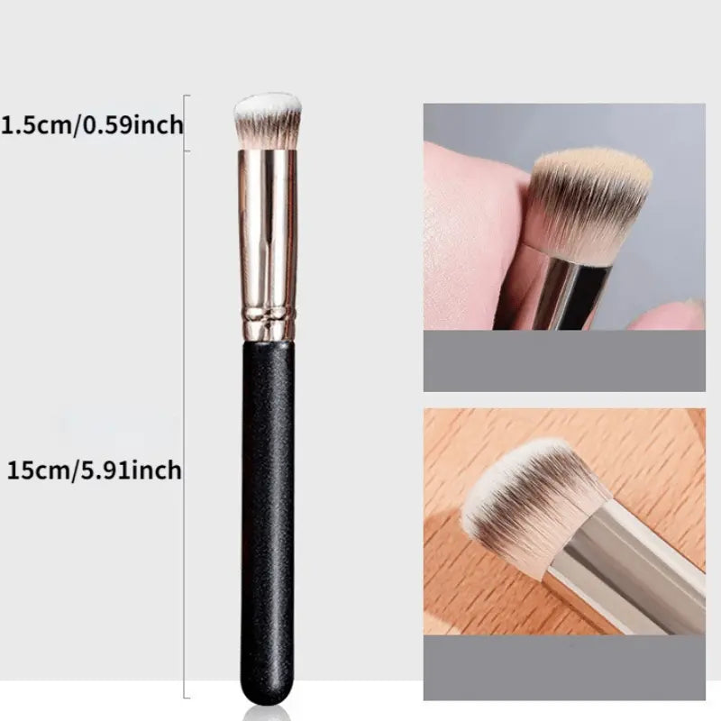 Versatile Oval Brush with Premium Horse Hair Bristles: High-Quality Kabuki for Flawless Foundation, Concealer Blending, and Nose Contour Sculpting, Ideal for Liquid and Mineral Powder Makeup