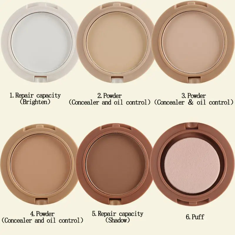 5-Deck Multicolor Concealer Contouring Powder - Brightening Skin, Matte Finish, Oil Control, for All Skin Types, Medium Coverage