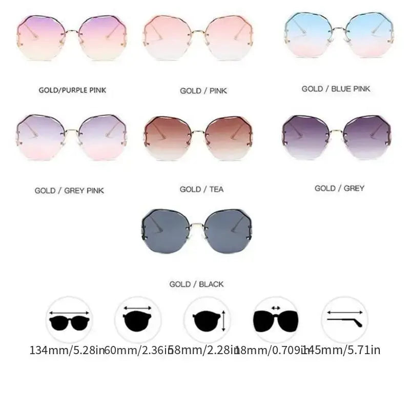 Stylish and Safe: Women's Rimless Cut Edge Sunglasses with UV Protection and Ocean Gradient Tea Pink Tint!