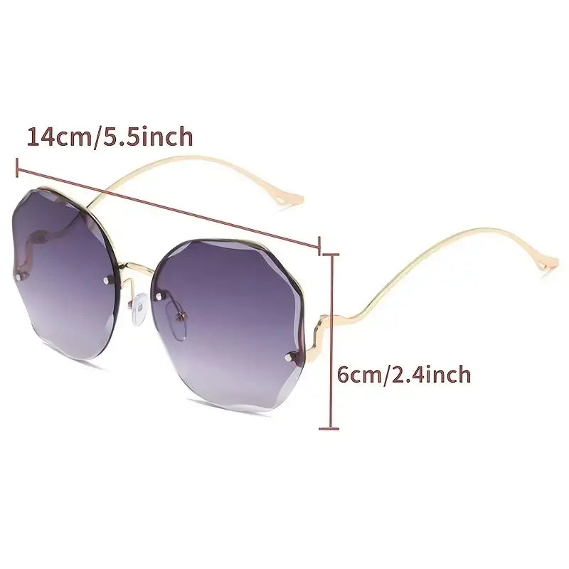 Stylish and Safe: Women's Rimless Cut Edge Sunglasses with UV Protection and Ocean Gradient Tea Pink Tint!