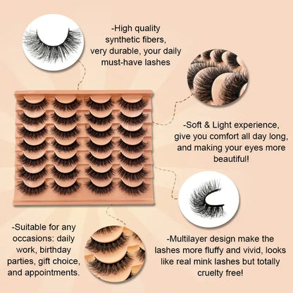 14-Pairs Unscented 3D Faux Mink Strip Lashes: Get Mesmerizing Eyes with our Thick and Fluffy Russian Style Lashes - Unleash Your Inner Beauty Today