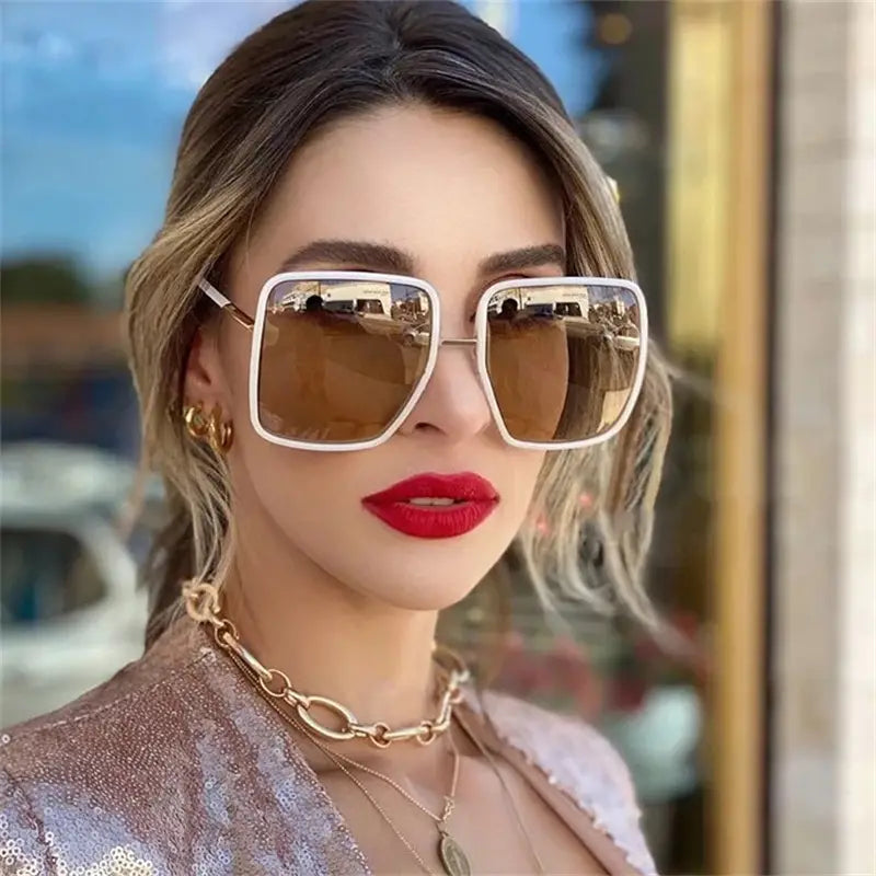 Oversized Square Sunglasses For Women Retro Mirrored Fashion Luxury Sun Shades For Vacation Beach Party