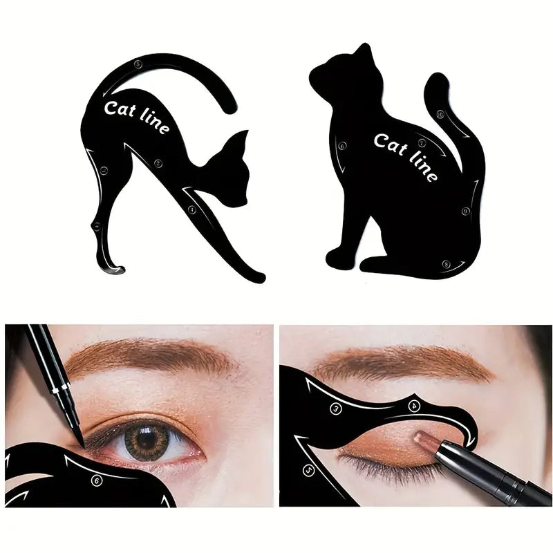 2pcs Eyeliner Stencils, Matte PVC Material Smoky Eyeshadow Applicators Guide Template Tool, Fast Makeup Stencils Eyeliner Molds Cat Shaped Auxiliary Makeup Tool