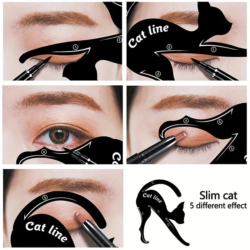 2pcs Eyeliner Stencils, Matte PVC Material Smoky Eyeshadow Applicators Guide Template Tool, Fast Makeup Stencils Eyeliner Molds Cat Shaped Auxiliary Makeup Tool