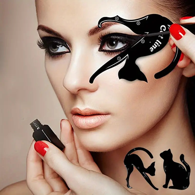 2pcs Eyeliner Stencils, Matte PVC Material Smoky Eyeshadow Applicators Guide Template Tool, Fast Makeup Stencils Eyeliner Molds Cat Shaped Auxiliary Makeup Tool