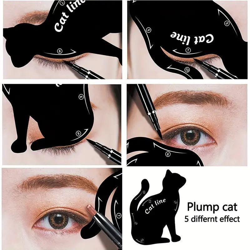 2pcs Eyeliner Stencils, Matte PVC Material Smoky Eyeshadow Applicators Guide Template Tool, Fast Makeup Stencils Eyeliner Molds Cat Shaped Auxiliary Makeup Tool