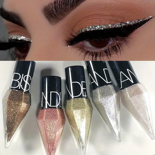 Shiny Eyeliner Eyeshadow Stick, Waterproof Silvery Rose Golden Color Glitter Sequins Eyeliner Pen Eye Makeup Cosmetics