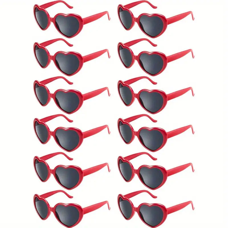 12pcs, Neon Colors Heart Shape Sunglasses For Women Party Favors And Festival