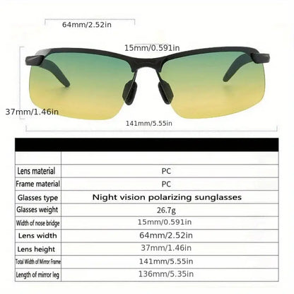 Trendy Night Vision Half Rim Sunglasses: Unisex Metal Frame, Ideal for Outdoor Events, Parties & Travel - Casual Style with Durable TAC Lens