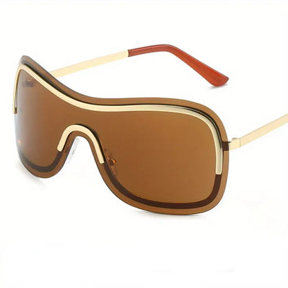 Y2K One-piece Sunglasses For Women Men Wrap Around Fashion Rimless Sun Shades For Cycling Beach Party