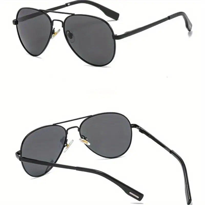 Versatile Retro Metal Frame Black Aviator Sunglasses, For Men Women Outdoor Sports Driving Fishing Cycling Supply Photo Prop