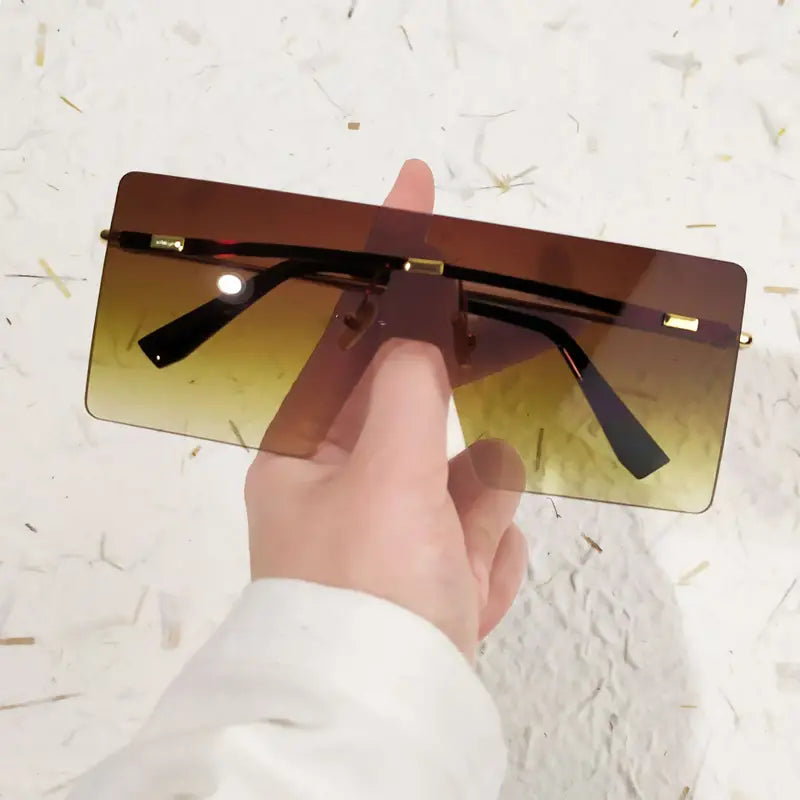 One-piece Oversized Sunglasses Large Square Sunglasses Rimless Metal Frame Stylish Retro Sun Glasses