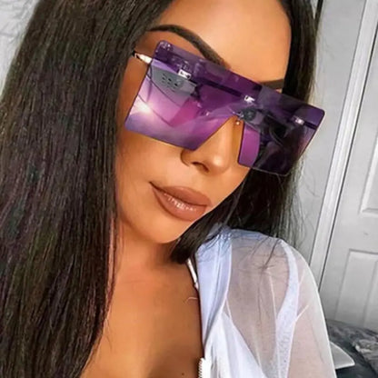 One-piece Oversized Sunglasses Large Square Sunglasses Rimless Metal Frame Stylish Retro Sun Glasses