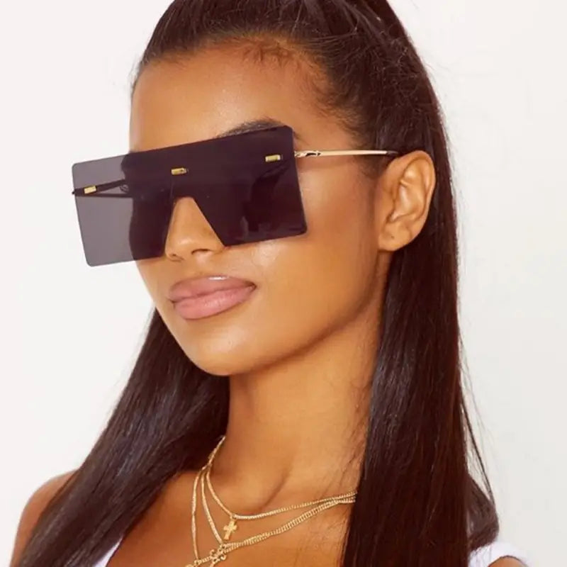 One-piece Oversized Sunglasses Large Square Sunglasses Rimless Metal Frame Stylish Retro Sun Glasses