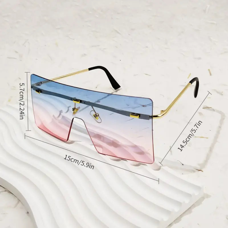 One-piece Oversized Sunglasses Large Square Sunglasses Rimless Metal Frame Stylish Retro Sun Glasses