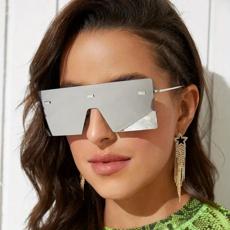 One-piece Oversized Sunglasses Large Square Sunglasses Rimless Metal Frame Stylish Retro Sun Glasses