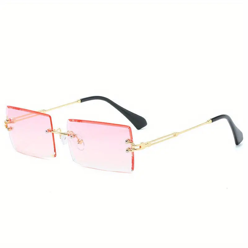 Vintage Rimless Rectangle Sunglasses For Women Tinted Lens Golden Metal Frameless Vintage Square Glasses Protection