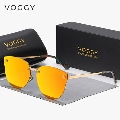 VOGGY Polarized Cat Eye Sunglasses For Women Men Mirrored Fashion Metal Sun Shades For Driving Beach Party