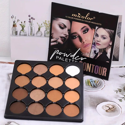 16-Color Contouring Powder Palette, Matte & Waterproof, Universally Flattering & Sulfate Free, Boosts Coverage with Delicate Texture for All Skin Types