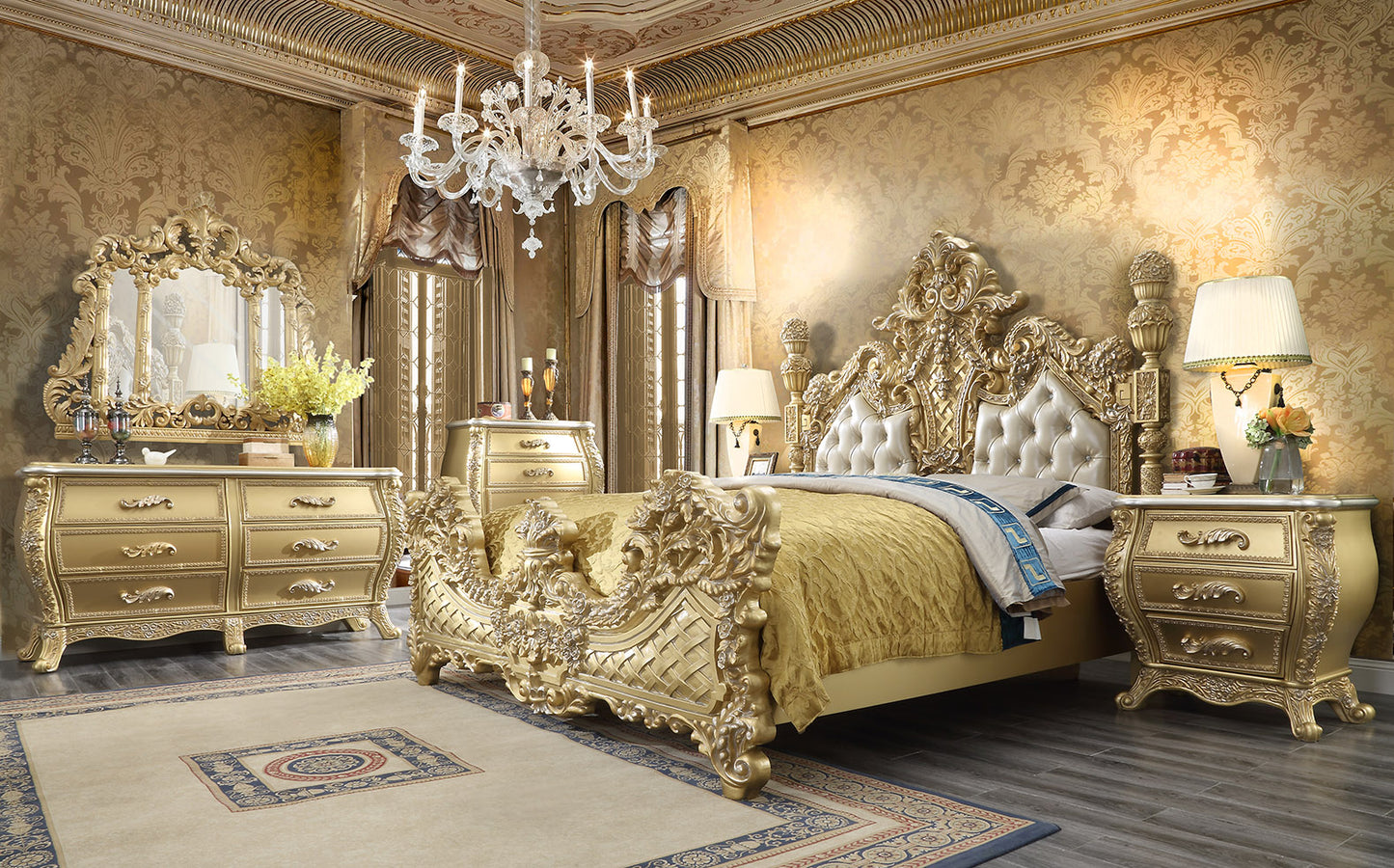 Eastern King Bed in Metallic Antique Gold