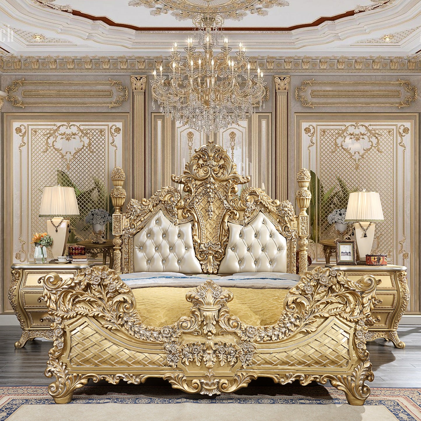 Eastern King Bed in Metallic Antique Gold