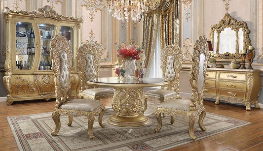 Round Dining Table in Metallic Antique Gold