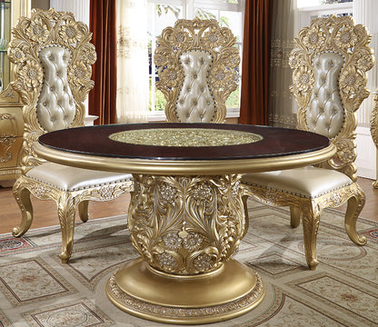 Round Dining Table in Metallic Antique Gold