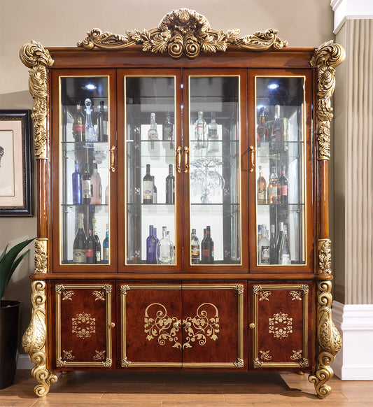 China Cabinet in Burl / Metallic Antique Gold