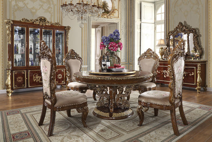 5pc Round Dining Room Set in Burl / Metallic Antique Gold