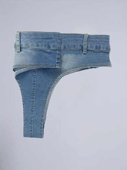 Blue Double Button Denim Mini Shorts, High Stretch Low Waist Sexy Style Hot Denim Shorts, Women's Denim Jeans & Clothing