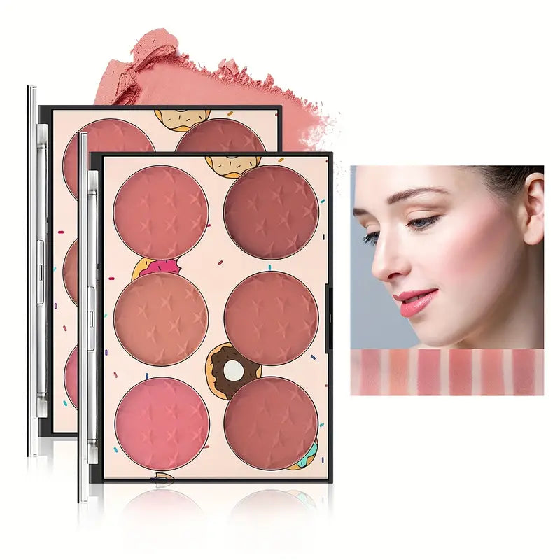 6-Color Matte Blush Palette for All Skin Tones - Waterproof, Long-lasting, Hypoallergenic, Coral/Pink/Red Shades & Cruelty-Free