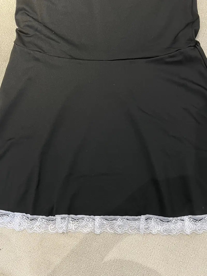 Naughty Maid Role-Play Costume, Uniform Temptation Lace Trim Slip Dress, Women's Sexy Lingerie & Underwear