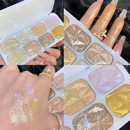 8 colors Diamond Shimmer Highlighter Palette for Face and Body - Blend and Bronze with Ease