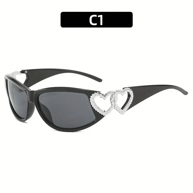 Y2K Heart Fashion Sunglasses For Women Wrap Around Gradient Fashion Sun Shades For Beach Pary Prom