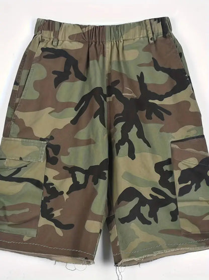 Camouflage Print Elastic Waist Shorts, Casual Shorts For Spring & Summer, Women's Clothing