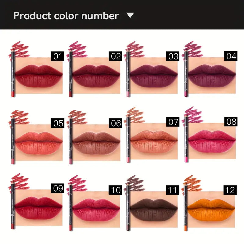 12pcs Waterproof Multi-Color Lip Liner Set For Long-Lasting, Sweat-Proof, And Natural-Looking Lips Valentine's Day Gifts