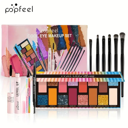 Mini Eye Makeup Set Glitter Eyeshadow Eyebrow Pencil Eyeliner Mascara With Brush Set Eye Makeup Gift Set