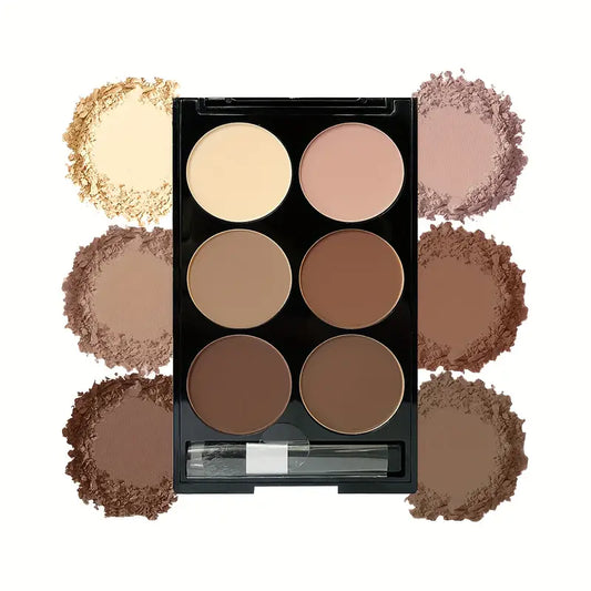 Matte Finish Contouring Powder Palette - 6 Waterproof Shades for All Skin types, Enhancing Coverage, Color Correction and Included Brush