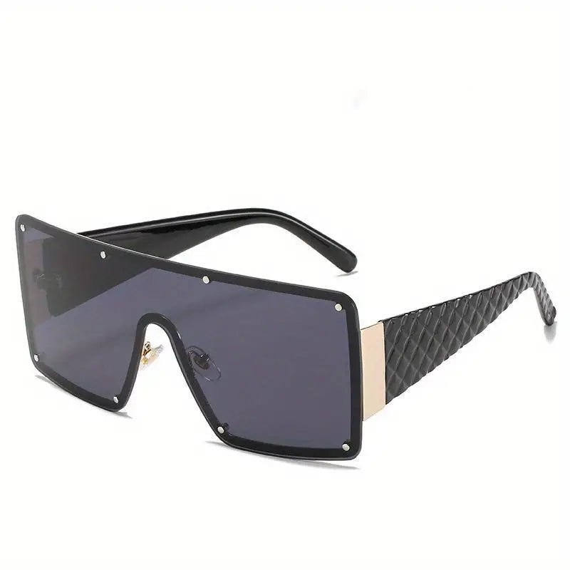 Oversized Flat Top Sunglasses For Women Men One-piece Ombre Lens Glasses Rivet Decor Shield Fashion Eyewear