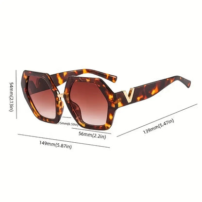 Geometric Frame Fashion Sunglasses For Women Men Gradient Lens Retro Glasses Letter Decor Temple Eyewear