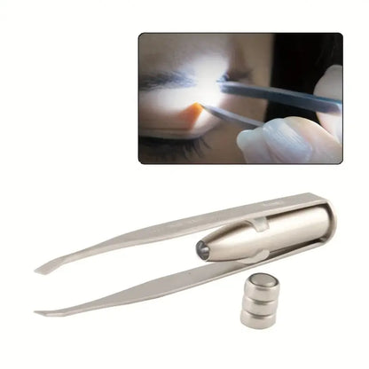 LED-Illuminated Portable Stainless Steel Eyebrow Tweezer for Precise Hair Removal and Makeup Application