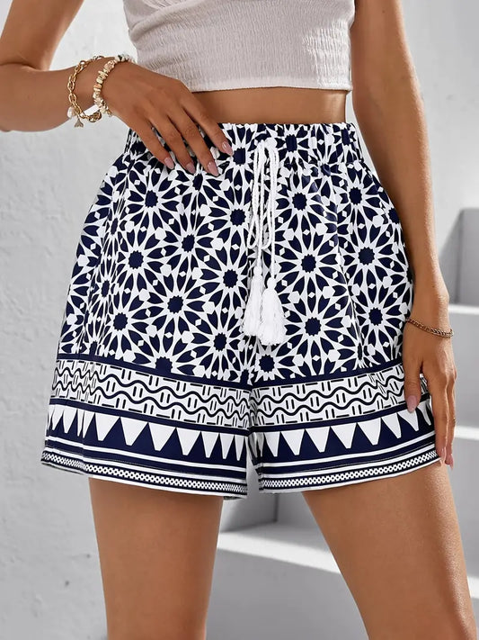 Floral Print Drawstring Shorts, Casual Tie Front Loose Shorts For Spring & Summer, Women's Clothing