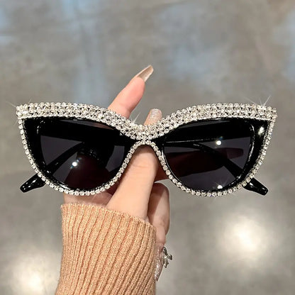 Luxury Rhinestone Cat Eye Sunglasses for Women - Glamorous Party, Prom & Climbing Accessory with Anti-Reflective Lenses