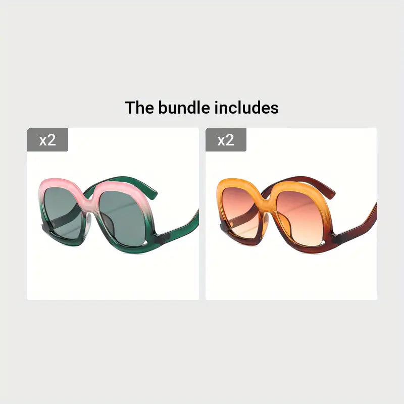 Oversized Round Frame Fashion Sunglasses For Women Men Color Block Gradient Lens Glasses Photo Prop Eyewear