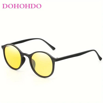 Round Frame Polarized Reflective Sunglasses, Retro Polarized Night Vision Anti-glare Driving Shades Goggle Vintage Outdoor Sports Cycling Travel Fishing Climbing Hiking Sun Glasses Without Glasses Case