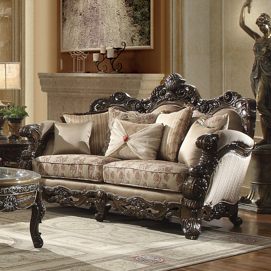 Loveseat in Metallic Antique Gold and Perfect Brown