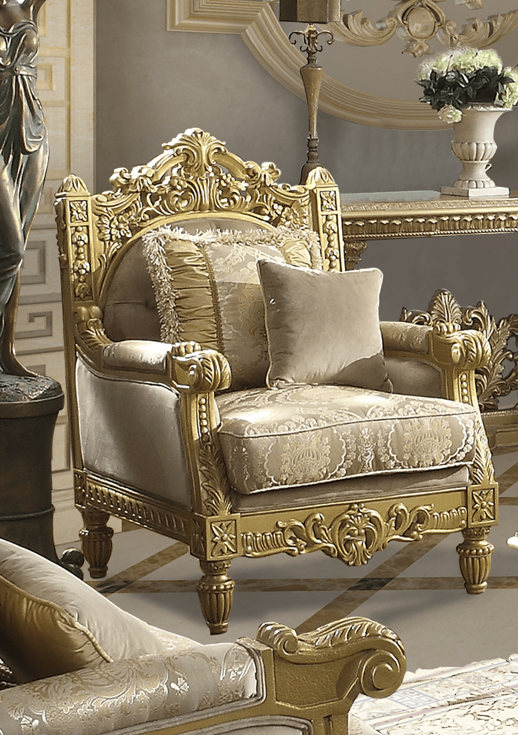 3pc Sofa Set Living Room Set in Metallic Bright Gold