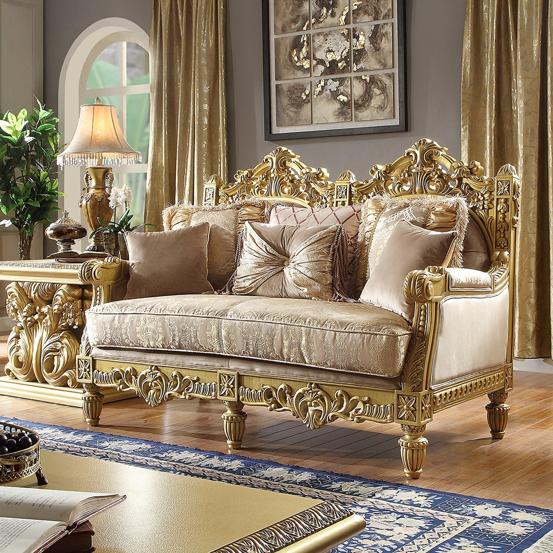 3pc Sofa Set Living Room Set in Metallic Bright Gold