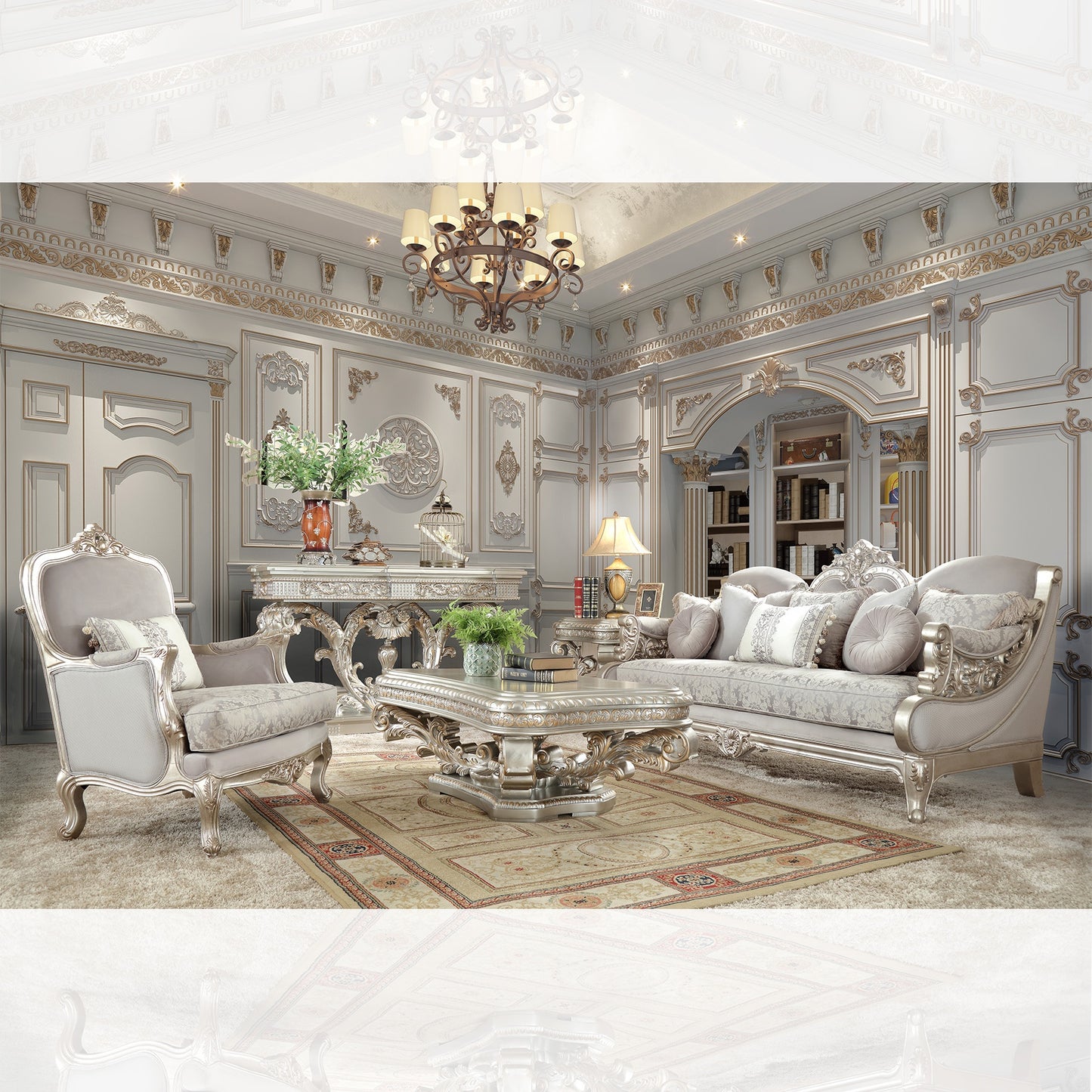 3pc Sofa Set Living Room Set in Metallic Silver